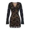 Vestido Sexy de Renda com Decote em V e Cintura Estilo Europeu e Americano Verão Feminino Look Emagrecedor Puro Desejo Saia Curta Sexy