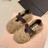 Zapatos sin cordones peludos, ligeros y elegantes para otoño e invierno, con diseño de punta profunda, nuevo cierre de hebilla, suela suave y un detalle de cinturón versátil para mujer