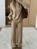 Conjunto Casual de 2 Piezas para Mujer, Invierno, Color Sólido, Cuello Redondo, Manga Larga, Top Sencillo y Pantalones, Ropa de Invierno