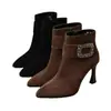 Botines Versátiles de Forro Polar con Acabado Mate Vintage para Mujer, Novedad Invierno 2026 Estilo Francés Tacón Fino Botas Martin a la Moda para Mujer