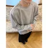 Camiseta de Manga Larga con Cuello Redondo, Patchwork de Canalé, Nueva Colección Otoño 2026, Top Holgado de Talla Grande Estilo Americano Moderno, Camiseta para Hombre de Marca de Moda