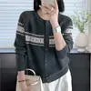 Cardigan Tricot Jacquard Gola Redonda para Mulheres 2026 Primavera e Outono Nova Moda Solto Color Block Versátil Quente Casaco Suéter para Inverno