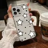 Capa Macia TPU Transparente Estrela de Cinco Pontas Vazada Preto e Branco Y2K para iPhone 15 Pro Capa de Celular Cobertura Total para Apple 17PM