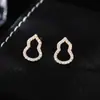 Pendientes de botón de plata S925 huecos con incrustaciones de diamante en forma de calabaza para mujer, Lujo ligero chapados en oro K, Joyería de plata popular exquisita al por mayor