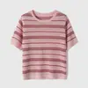 "" Camisa Respirável Estilosa Confortável Lyocell Estilo Marinheiro Tricô Listrado Multicolorido 26 Verão