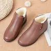 Zapatos de Invierno para Madre, Zapatos de Algodón para Ancianos, Botines de Suela Blanda para Adultos Mayores, Botas Cálidas de Terciopelo para Mujer, Zapatos de Algodón y Cuero Planos para Abuela