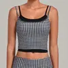Arena Otoñal Estampado Retro Bloques de Color Rayas Ropa Deportiva Halter Falso Dos Piezas Cintura Ceñida Moldeador Tanque de Yoga para Mujer 1179