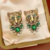 Pendientes vintage de plata con pasador y diamantes, diseño de leopardo, exquisitos y únicos, estilo exagerado, lujo ligero y sensación de alta gama