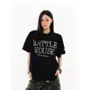 Camiseta Retro Americana de Manga Corta con Letras de Perlas para Hombres y Mujeres, Top Holgado de Media Manga de Moda Veraniego High Street para Parejas