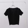 Camiseta Slim de Cuello en V Estilo Coreano para Mujer de Manga Corta Tejida para Fondo Top de Color Puro Estilo Preppy Primavera y Verano Tejido de Seda de Hielo Liquidación
