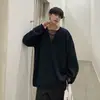 Suéter de Outono Americano com Design Aranhado Cor Sólida Gola V Masculino e Feminino Solto Casual Manga Longa