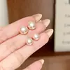 Pendientes de Botón de Perla de Nueva Llegada Japoneses y Coreanos con Diseño Redondo Geométrico, Pendientes Simples y de Nicho de Alta Gama