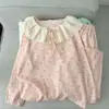 Directo de Fábrica Otoño Nueva Llegada Celebridad de Internet Transmisión en Vivo Más Vendido Doble Borde Largo de Encaje Pijama Algodón Nube Dulce Ropa para el Hogar