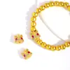 Dorado Arenoso de Color Fuerte Duradero Accesorios DIY León Incrustado de Diamantes Rojos Despertar Pulsera con Agujero Pasante Collar, Cuentas de Estilo Antiguo, Cuentas Sueltas