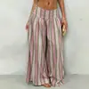 2026 Otoño Invierno Retro Bohemio Occidental Rayas Pantalones de Pierna Ancha Cintura Alta Cintura Elástica Estilo Nómada Casual Largo hasta el Suelo