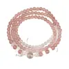 Pulsera de Cristal de Fresa Natural y Cristal Blanco con Estrella y Luna Apiladas, Pulsera de Perlas de Tres Capas para Mujer, Exquisita Pulsera de Cristal, Artículo de Nicho