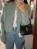 Suéter corto de punto tejido texturizado de cuello redondo estilo Chanel retro chic coreano para otoño e invierno, diseño suelto de manga larga