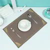 Jogo Americano Bordado em PVC com Padrão de Couro para Restaurantes Chineses e Ocidentais, Jogo de Mesa Impermeável e Isolante Térmico, Utensílios de Mesa Estilo Minimalista Moderno Mesa de Jantar