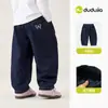 Resistente ao desbotamentoCalças infantis Dudu, calças de brim macio de outono para meninas, calças compridas estilosas para bebês, roupas infantis