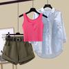 Traje de verano Simon Reiner para mujer Nuevo para usar Chaleco retro americano Camisa protector solar estilo occidental Shorts de mezclilla Tres