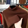 Suéter de malha grossa gola alta cor sólida moda masculina imitação de lã fina blusa de manga comprida vestuário masculino