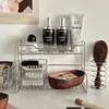 Estante de Almacenamiento de Acero Inoxidable, Organizador Multifuncional de Escritorio para Cosméticos y Artículos Pequeños, Cesta de Almacenamiento para Encimera de Baño