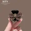 Grampo de garra de laço completo de diamante cor champanhe de alta qualidade para mulheres, grampo de cabelo de strass, para cabelo meio preso na parte de trás da cabeça, acessório de cabelo tipo grampo de tubarão