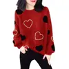 Nuevo suéter de punto con cuentas y estampado de corazones para mujer, moda otoño e invierno 2026, juvenil, suave, cómodo, suéter tipo pullover versátil