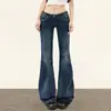 Calça Jeans Flare de Cintura Baixa Estilo Americano Yi Mengling para Mulheres, Calça Flare Nova Versátil da Moda com Caimento Emagrecedor