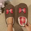 Pantuflas de Algodón para el Hogar Pantuflas de Algodón Transfronterizas para Mujer con Lazo, Pantuflas Cálidas de Felpa de Punta Cerrada para Otoño e Invierno, Interiores y Exteriores
