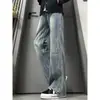 Calça Jeans Flare Tendência com Padrão de Raio para Homens, Outono Americano High Street Cleanfit Slim Fit com Gancho Elevado