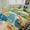 Ins Perro Xiaoqing Cuatro Estaciones Algodón Lavado Corazón de Niña Linda Cuadros Azules Juego de Cama de Cuatro Piezas Juego de Tres Piezas