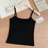 Camisola de Modal para Mulheres com Alças e Bojos Embutidos Camiseta Curta Básica tipo Bandeau com Bojos Fixos
