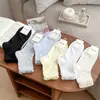 Meias Respiráveis Simples de Cor Sólida com Laço Vazado de Meia-Calça para Primavera e Verão Meias Curtas Respiráveis de Malha Meias Invisíveis Atacado