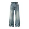 Jeans Acampanados Largos de Pierna Ancha Retro de Corte Holgado, Unisex, Lavados, con Rayas de Bambú Texturizadas, Moda Trendy para Hombre