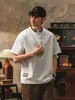 Roupas Masculinas Fengshe / Camiseta de Verão Masculina Retrô Americana Falsa de Duas Peças, Top Casual Soltinho com Gola Henley
