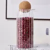 Frasco de Vidrio Redondo con Rayas Verticales y Tapón de Corcho, Frasco Transparente para Frutas Secas, Granos y Cáscara de Mandarina Seca, Adecuado para Almacenar Té