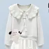 Atuendo Estilo Universitario 2026 para Niñas: Moderna Blusa de Muñeca con Cuello, Lazo de Dibujos Animados y Falda, Conjunto de Dos Piezas para Primavera y Otoño