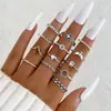 Anillo de mariposa negro esmaltado con forma de corazón oscuro para Halloween, juego de nueve anillos estilo punk de araña