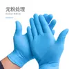Luvas Descartáveis de Borracha Nitrílica Azul Laboratório Protetoras Grau Alimentício Catering Resistentes a Óleo Impermeáveis para Trabalho