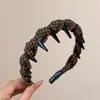Diadema de Tela a Cuadros con Forma de Ola para Mujer, Nueva Diadema de Pelo para Otoño/Invierno para Lavarse la Cara, Cráneo Alto con Dientes, Pinza para el Cabello Antideslizante