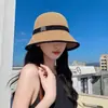 Nuevo Sombrero de Pescador Plegable Tejido de Estilo Coreano para el Verano para Mujer, Sombrero de Playa Transpirable que Hace que la Cara Parezca Más Pequeña