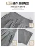 Pantalones deportivos grises con cordón para mujer, estilo otoño, talla petite, estilo casual, cintura alta, pierna recta holgada, pantalones de pierna ancha con cordón