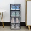Caixa de sapato plástica à prova de poeira moderna simples de alto padrão com listras e porta lateral artefato de armazenamento caixa de armazenamento atacado