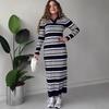 Otoño 2025 Nuevo Transfronterizo Europeo y Americano Amazon Transfronterizo Diseño Femenino Suéter de Punto Vestido Largo Rayado