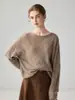 Suéter tejido casual y suave para mujer, de cachemira con trenzado, cuello redondo, estilo relajado