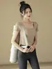 Traje deportivo de verano para mujer con almohadillas en el pecho, top de yoga de manga corta, top de fitness para entrenamiento de Pilates, pantalones de yoga de secado rápido