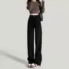 Jeans Negros de Tiro Alto de Pierna Ancha para Mujer Primavera y Otoño 2024 Otoño Nuevo Pantalones Rectos Tubo Pequeños Estrechos Otoño e Invierno