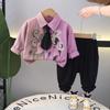 Terno de camisa rosa com gravata para meninos primavera 2025, novo estilo infantil de Hong Kong, cor combinando, manga comprida, terno infantil de duas peças
