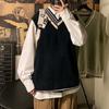 Chaleco de suéter con cuello en V para hombre, holgado, estilo Hong Kong, estilo coreano, moderno, personalizado, para uso exterior, otoño e invierno, nuevo suéter